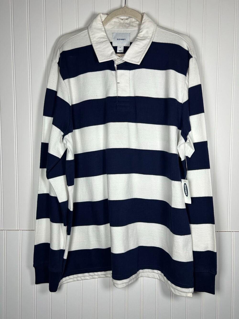 Old Navy men’s polo striped long sleeves Oversize shirt size1X NWT 100% cotton